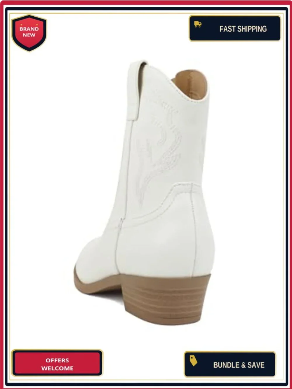 Little Kids Girls Stitched Pointed Toe Low Heel High Top Ankle Western Boot